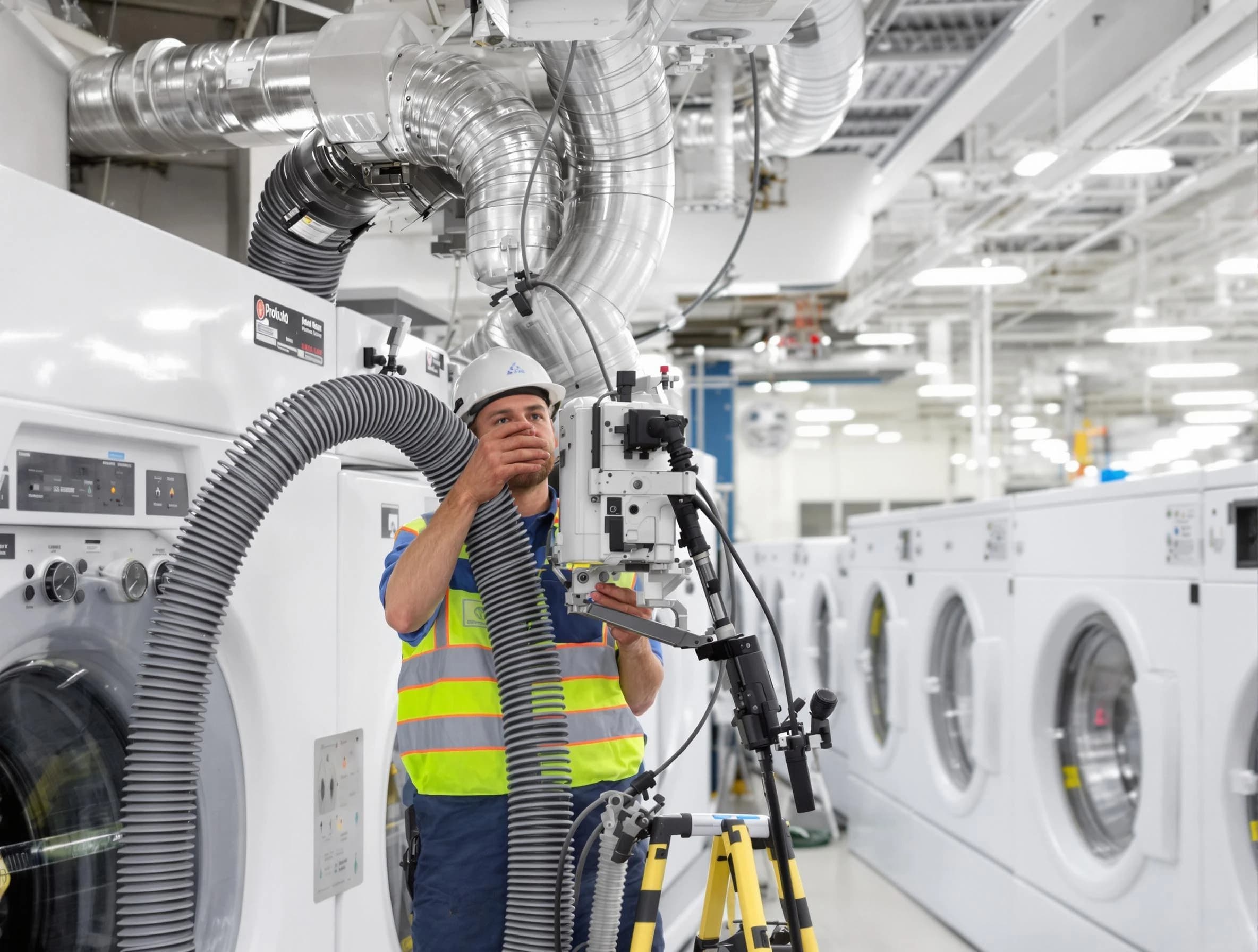 Meadow Lake Dryer Vent Cleaning team performing commercial-grade dryer vent cleaning at a business facility in Meadow Lake