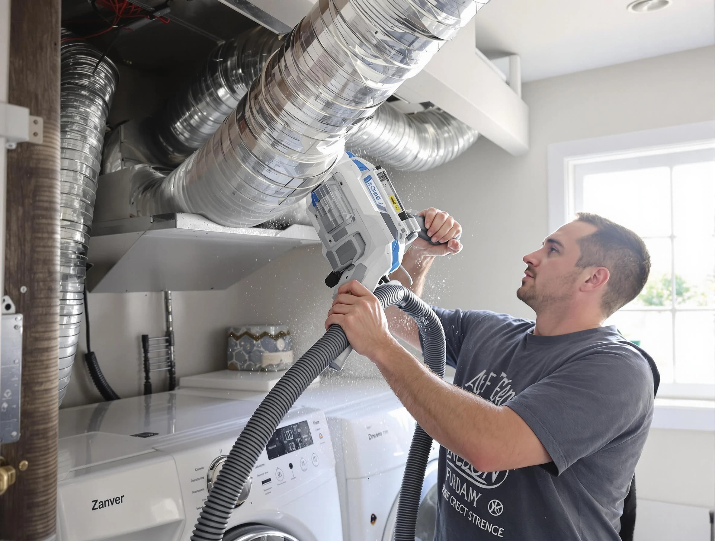 Meadow Lake Dryer Vent Cleaning specialist cleaning deep within a dryer vent duct system in Meadow Lake