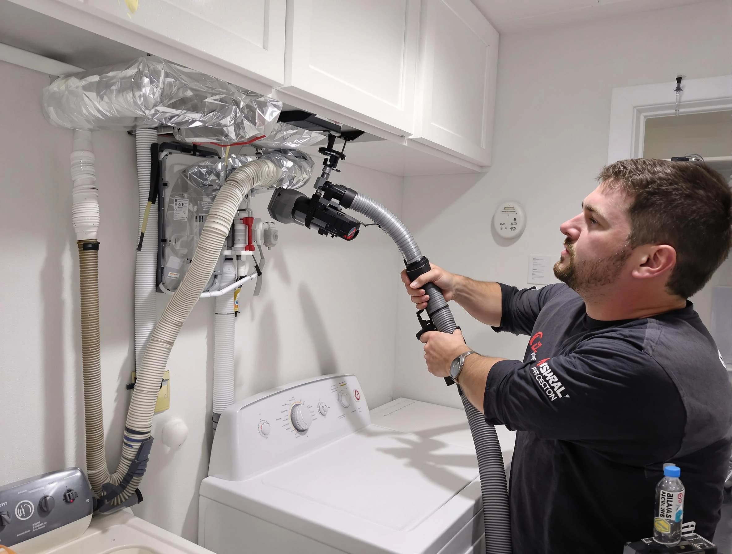 Meadow Lake Dryer Vent Cleaning certified technician performing safety-focused gas dryer vent cleaning in Meadow Lake