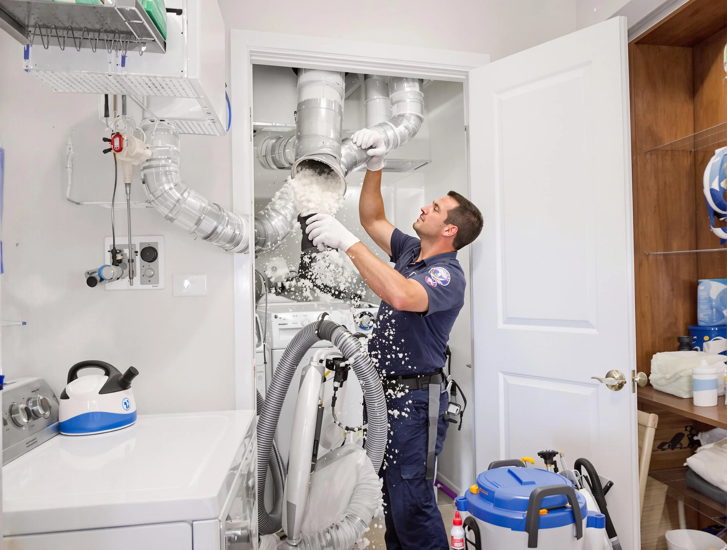 Meadow Lake Dryer Vent Cleaning technician delivering thorough residential dryer vent cleaning service in Meadow Lake